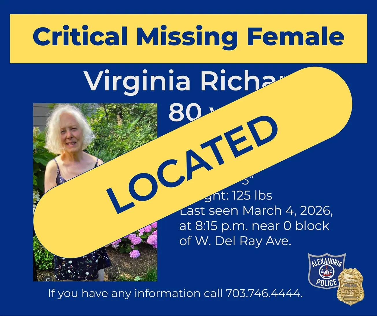 UPDATE: Missing Alexandria woman, 80, found safe