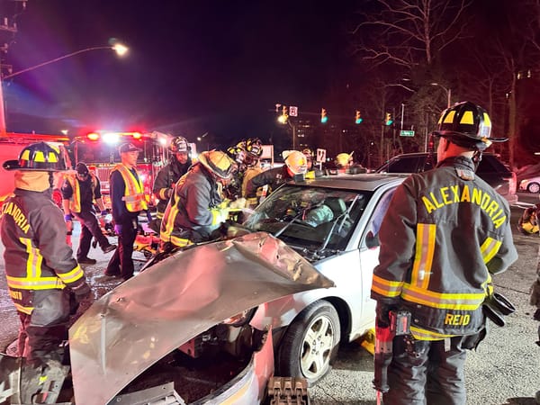 Firefighters extricate person from vehicle after Duke Street crash
